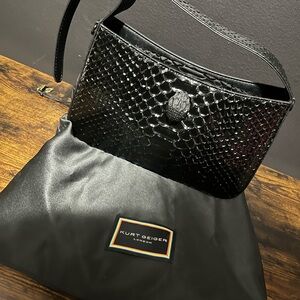 Kurt Geiger Glossy Black Snakeskin Shoulder Bag
